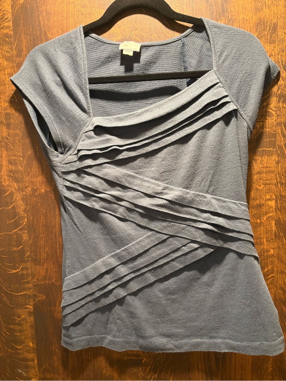 Ruffle-Trim Short Sleeve Tee in Slate Blue by